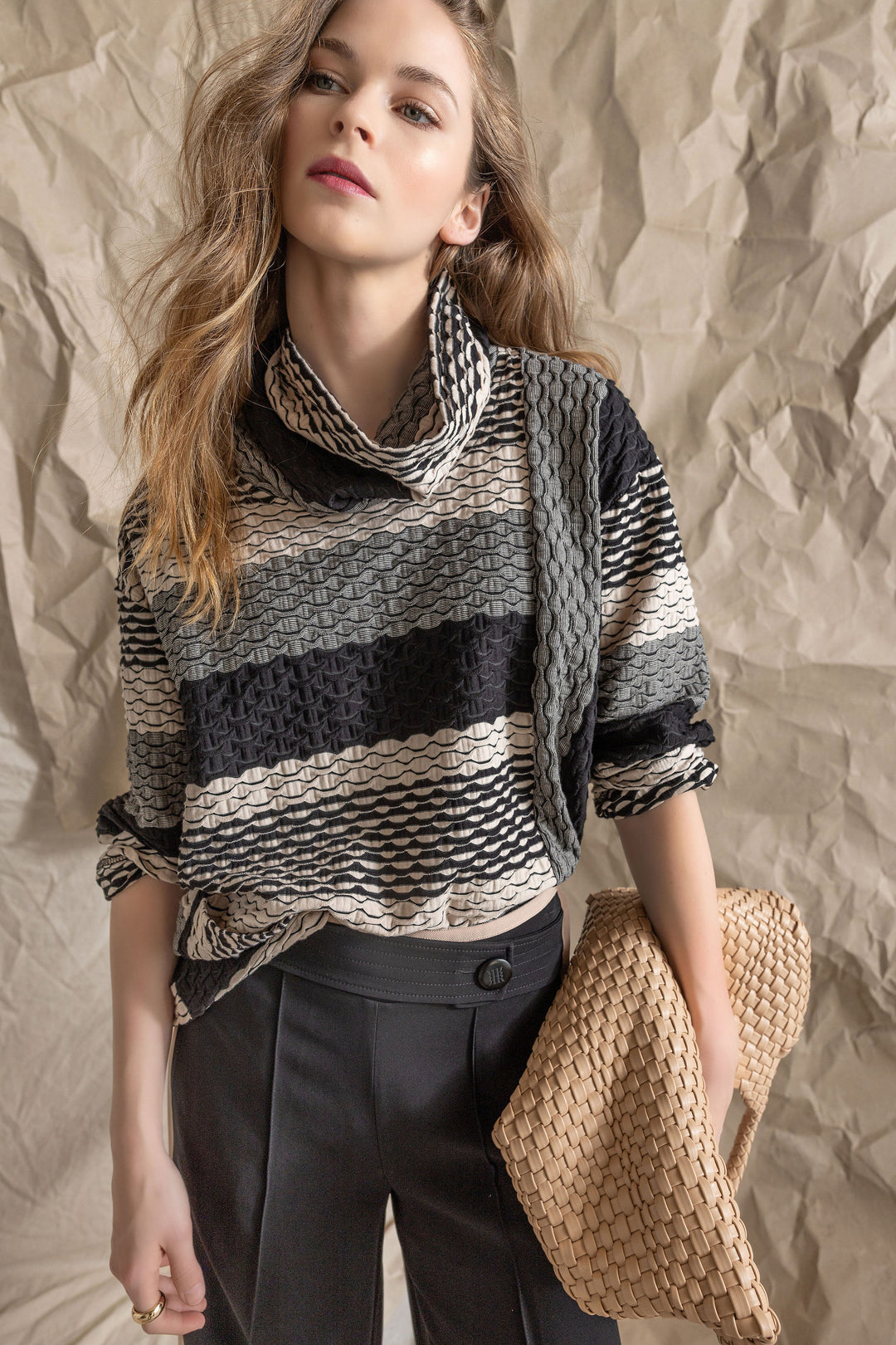 Zig Zag Cowl Pocket Top