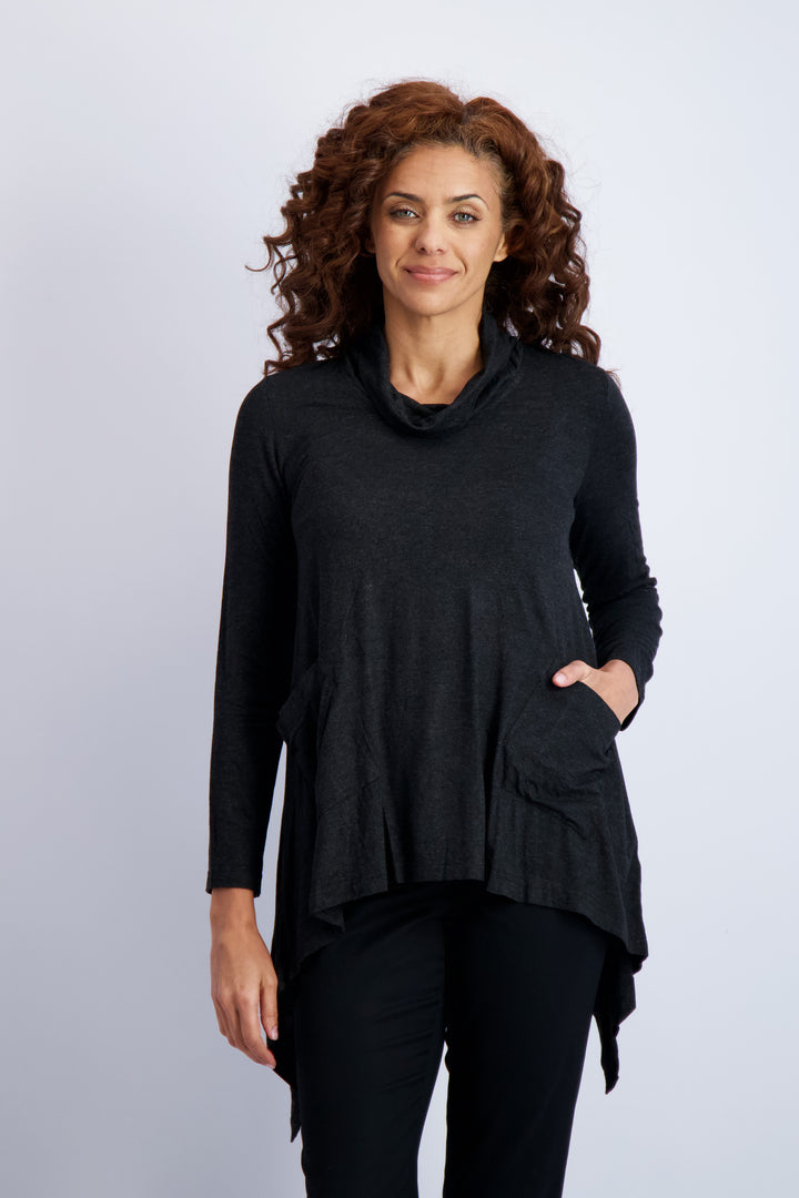 Marled Jersey Cowl Top